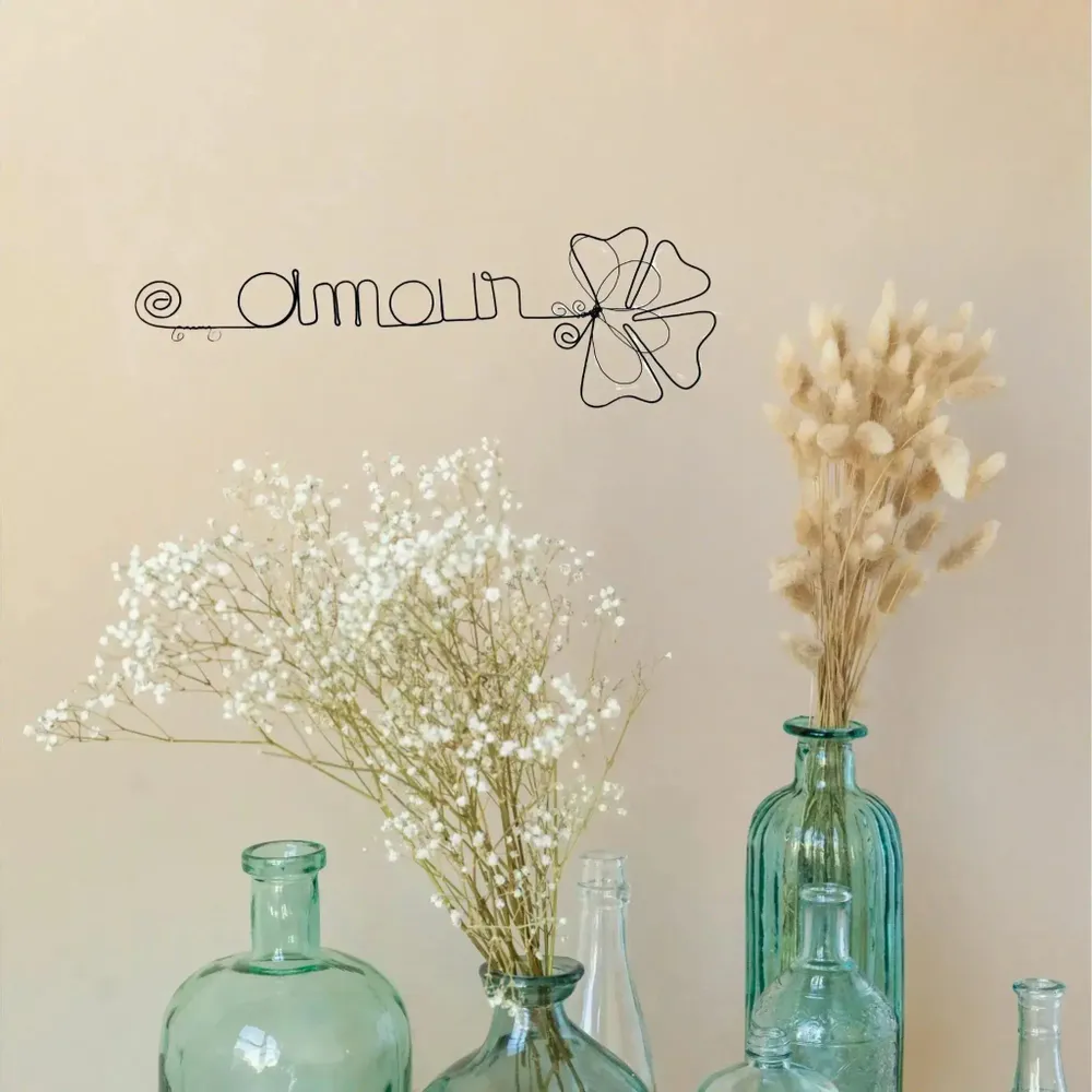 Other wall decoration - Clover Flower - "Love" - ​​Wire Wall Decoration - BIJOUX DE MUR