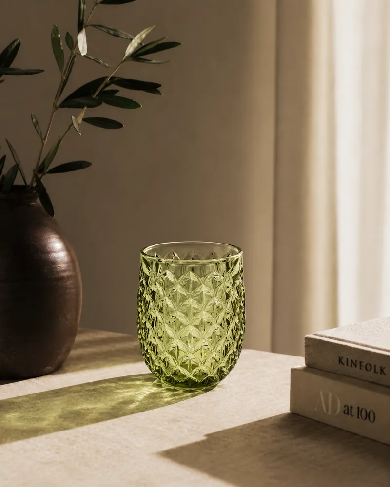 Glass - The Starbeam Water Glass - Olive Green - BAZAR BIZAR LIVING
