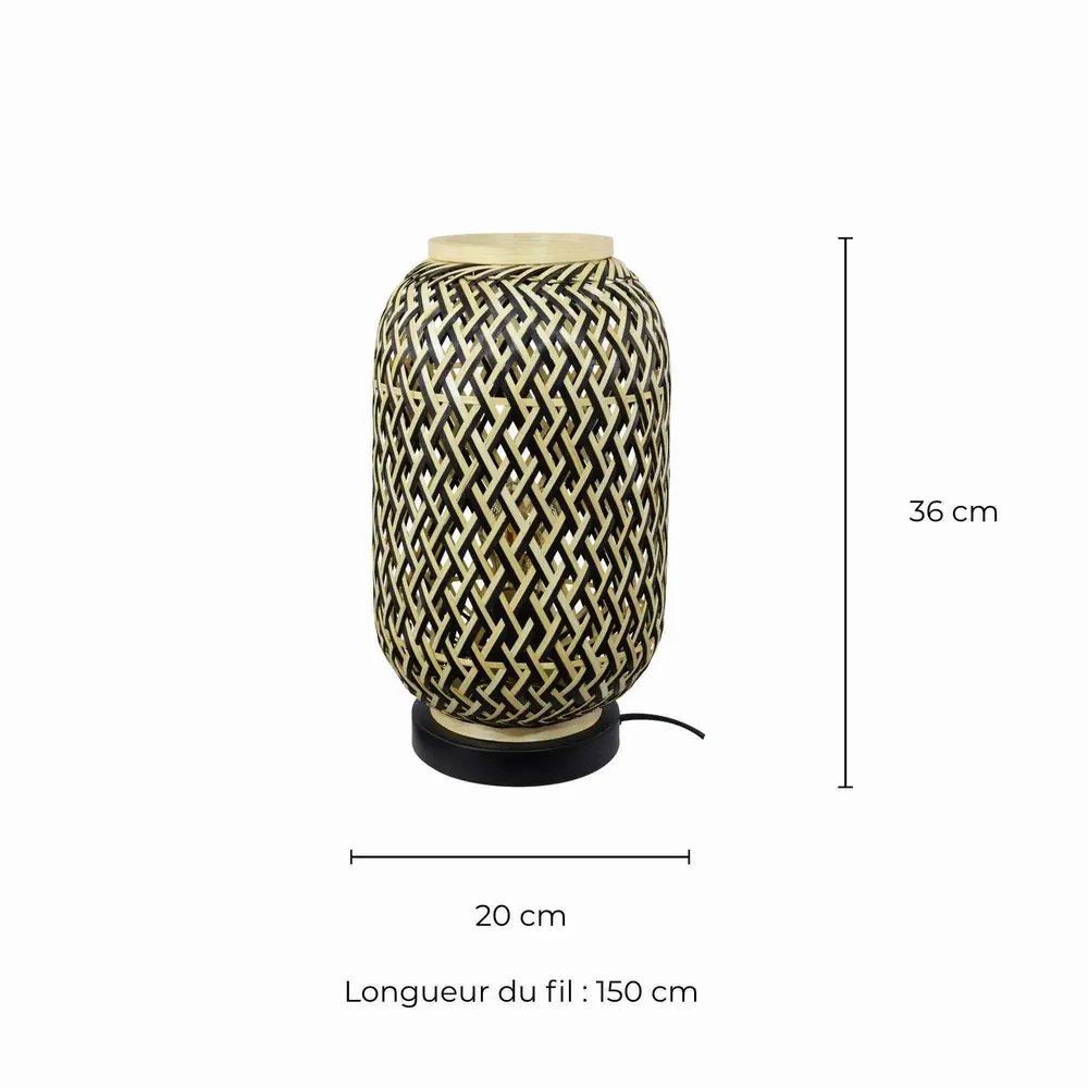 Lampes à poser - Lampe à poser en bambou bicolore et métal noir, MINELLE - C-CRÉATION | BOUDET