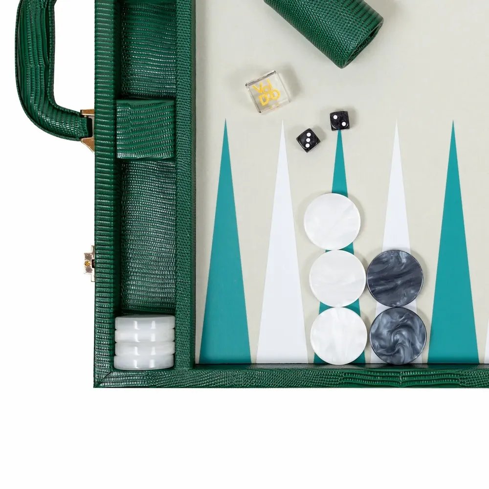 Petite maroquinerie - Backgammon Lézard Vert Bouteille - Cuir Végane - jeu de société - VIDO LUXURY BOARD GAMES