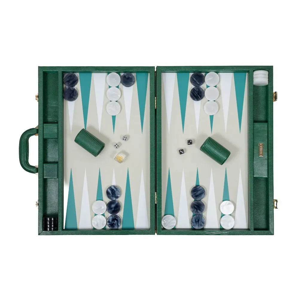 Petite maroquinerie - Backgammon Lézard Vert Bouteille - Cuir Végane - jeu de société - VIDO LUXURY BOARD GAMES