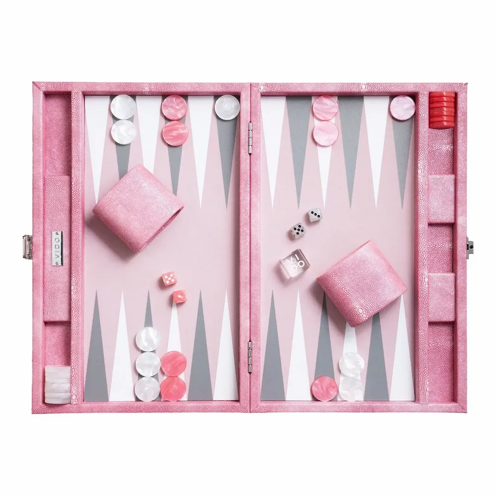 Accessoires de voyage - Set de backgammon Galuchat Rose - Cuir végane - Taille M - VIDO LUXURY BOARD GAMES