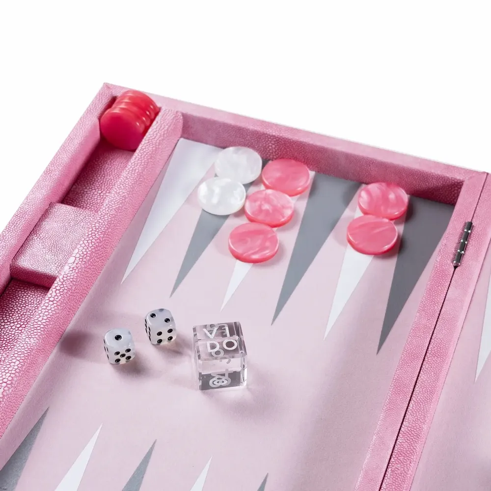 Accessoires de voyage - Set de backgammon Galuchat Rose - Cuir végane - Taille M - VIDO LUXURY BOARD GAMES