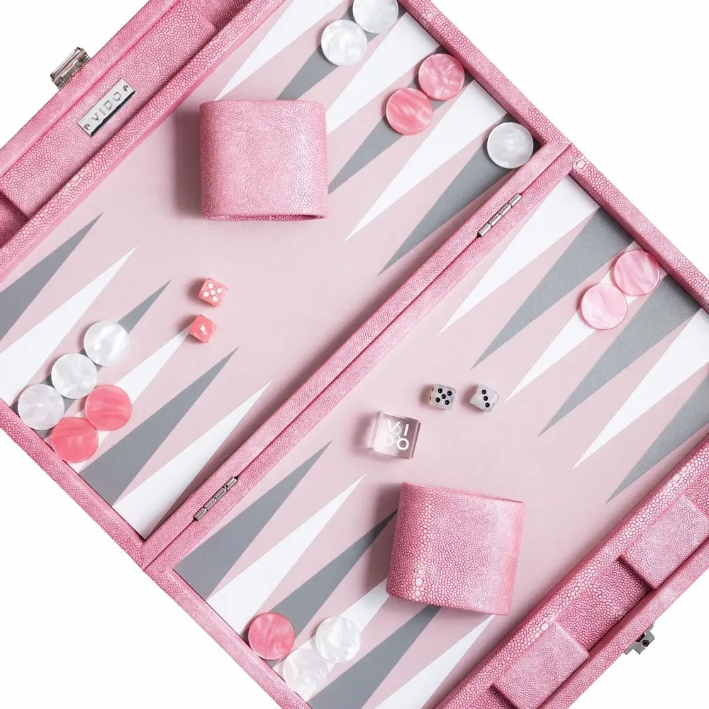 Accessoires de voyage - Set de backgammon Galuchat Rose - Cuir végane - Taille M - VIDO LUXURY BOARD GAMES
