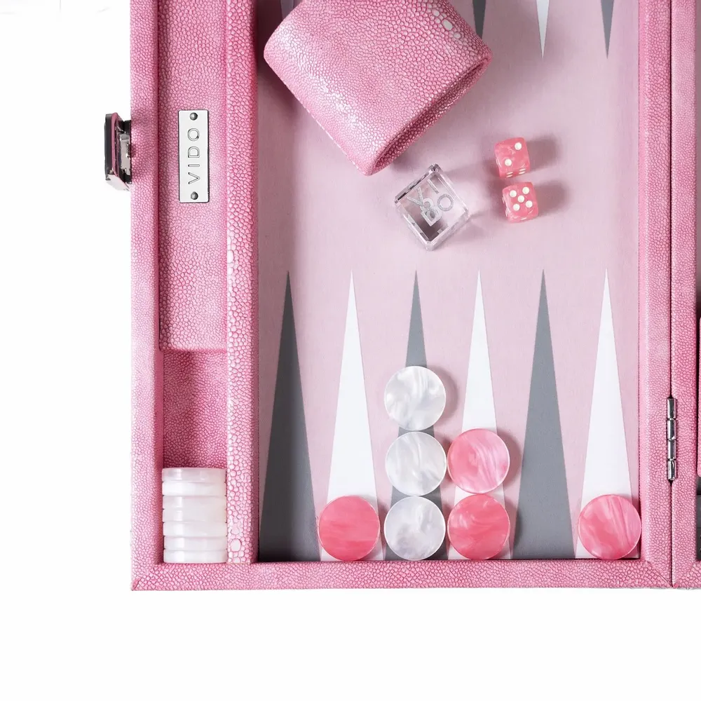 Accessoires de voyage - Set de backgammon Galuchat Rose - Cuir végane - Taille M - VIDO LUXURY BOARD GAMES