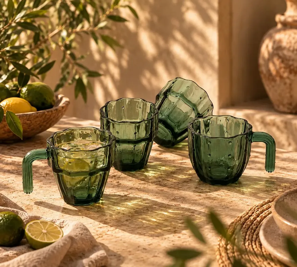Glass - The Stack-a-Cactus Glasses - Green - Set of 4 - BAZAR BIZAR LIVING