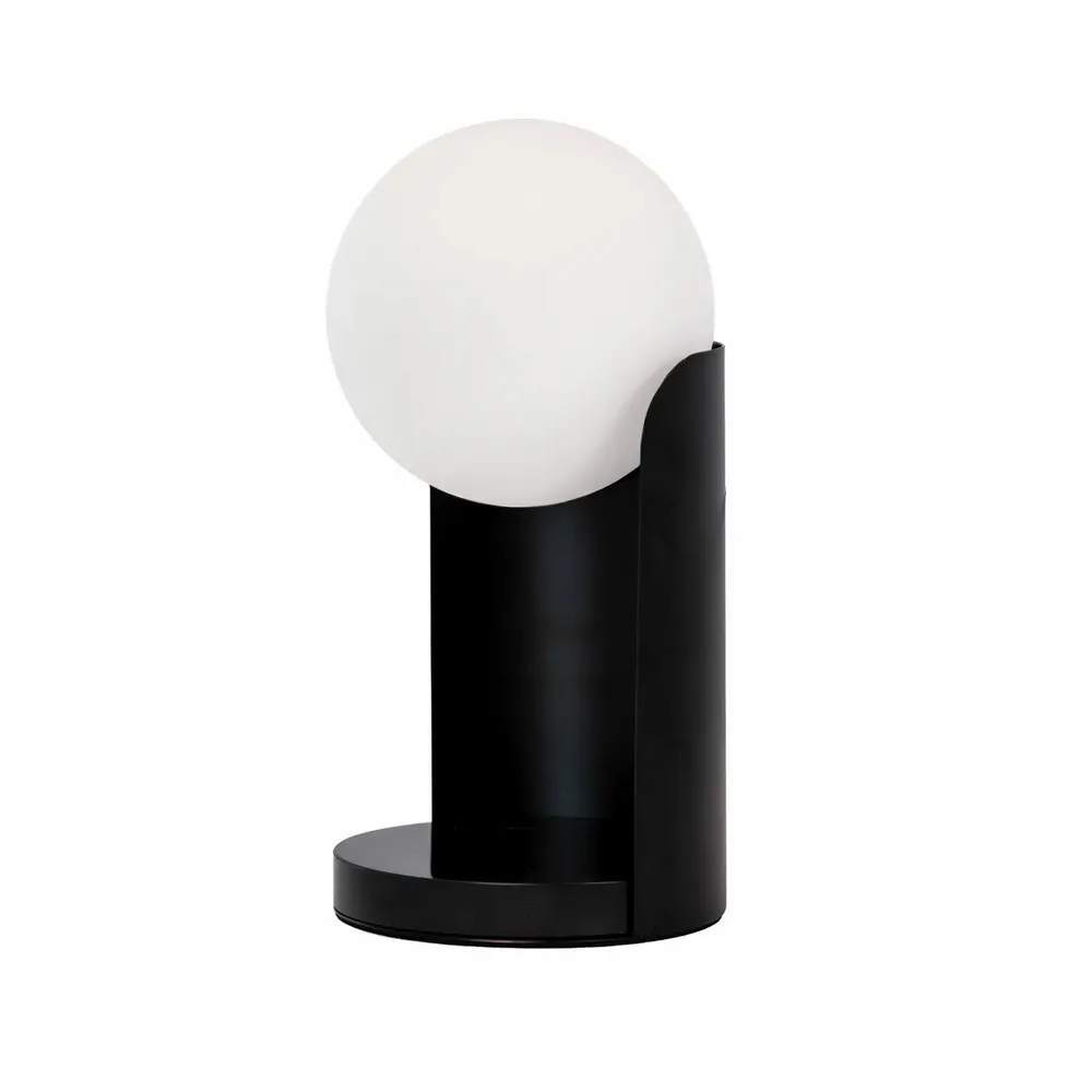 Table lamps - White glass and black steel table lamp with porcelain marble base - ANGEL CERDÁ