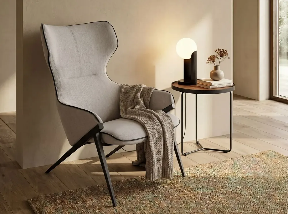 Table lamps - White glass and black steel table lamp with porcelain marble base - ANGEL CERDÁ