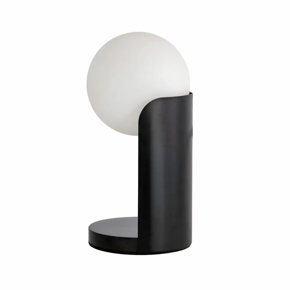 Table lamps - White glass and black steel table lamp with porcelain marble base - ANGEL CERDÁ
