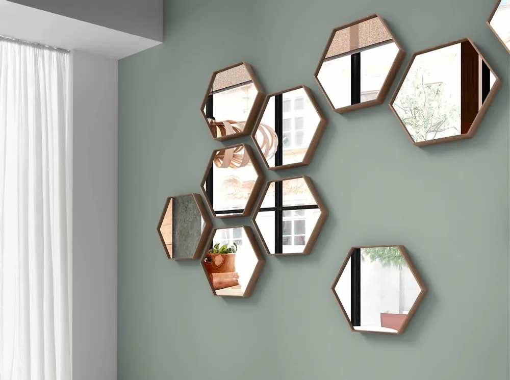 Mirrors - Hexagonal walnut mirror - ANGEL CERDÁ