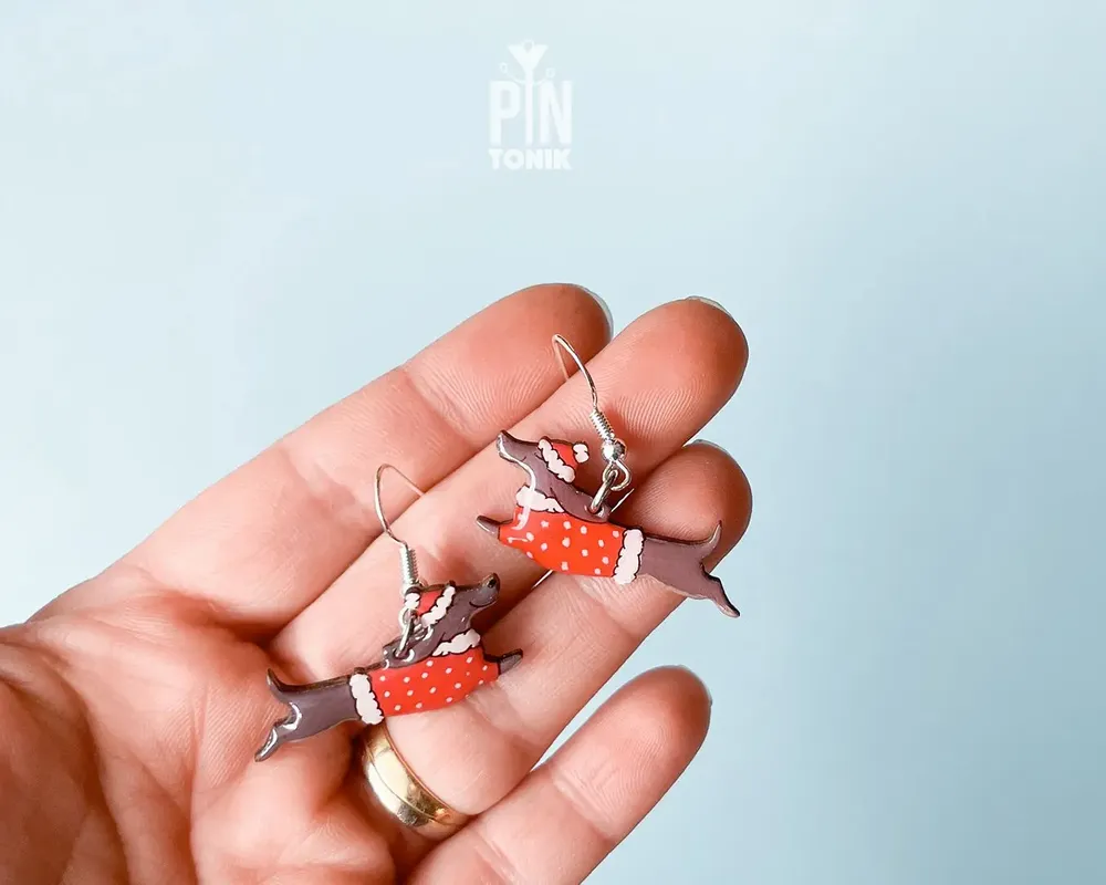 Bijoux - Boucles d'oreilles pendantes de Noël en teckel - PINTONIK
