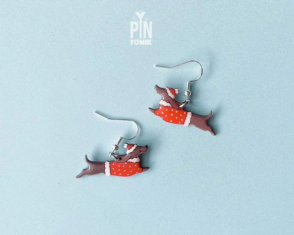 Bijoux - Boucles d'oreilles pendantes de Noël en teckel - PINTONIK