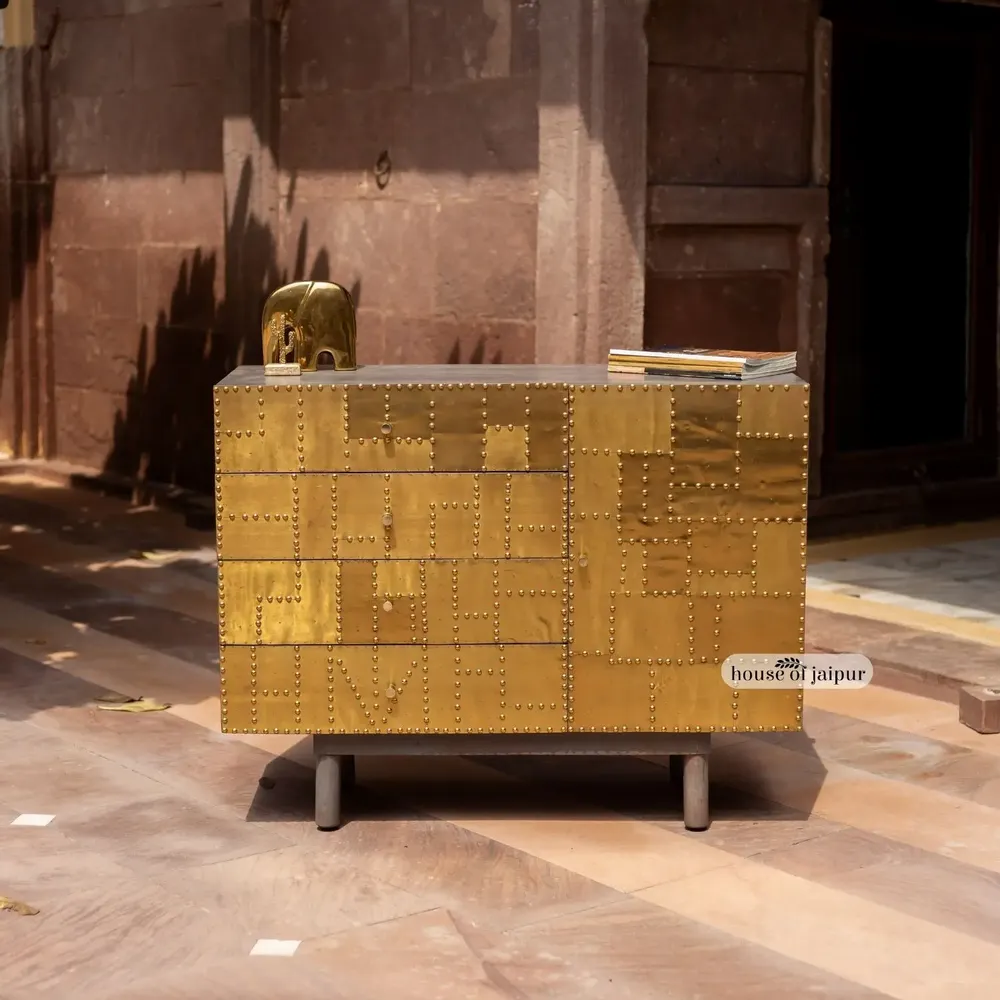 Sideboards - Kansa Brass Patchwork Sideboard by House of Jaipur - HOUSE OF JAIPUR
