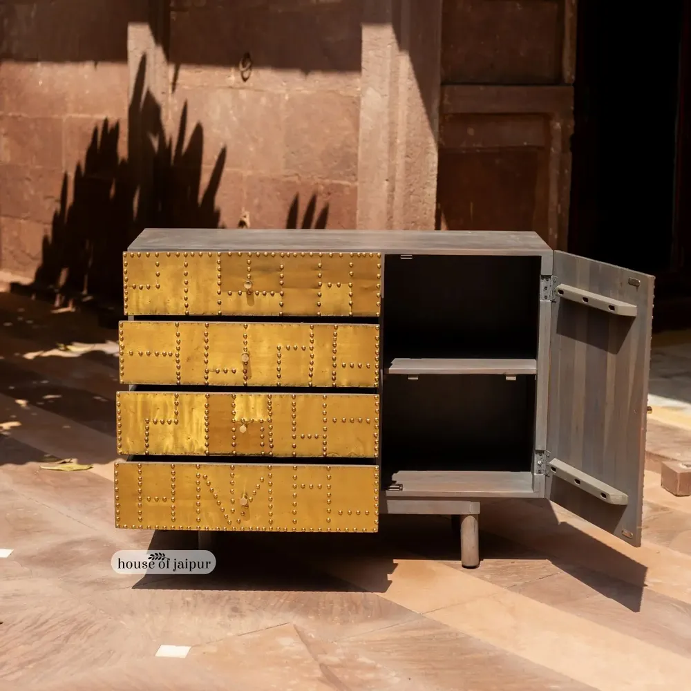Sideboards - Kansa Brass Patchwork Sideboard by House of Jaipur - HOUSE OF JAIPUR