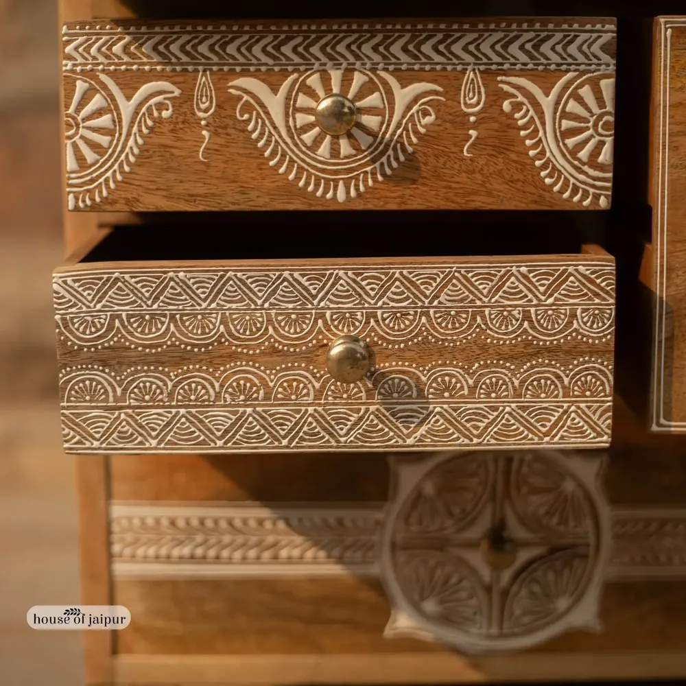 Chests of drawers - Jaipur Hand-Painted Solid Wood Chest of Drawer - HOUSE OF JAIPUR