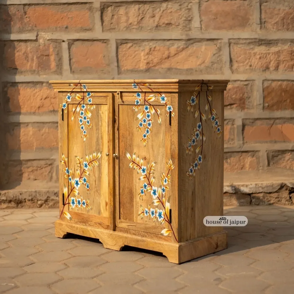 Sideboards - Jaipur Hand-Painted Solid Wood Storage Cabinet - HOUSE OF JAIPUR