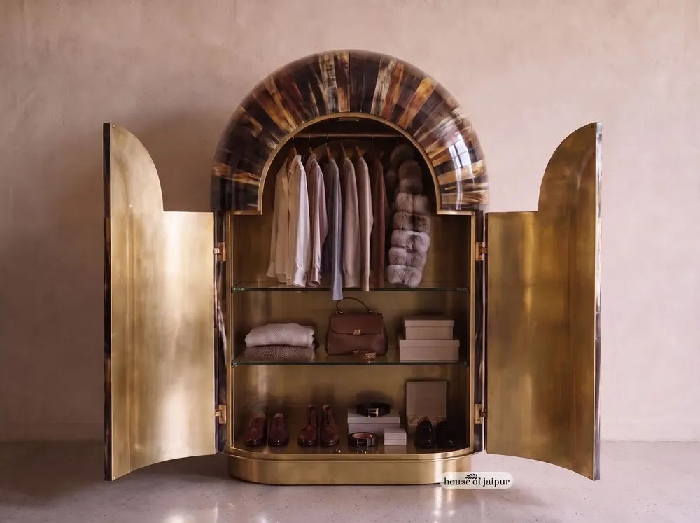 Wardrobe - Arcana Resin and Brass Sculptural Wardrobe and Collector's Cabinet - HOUSE OF JAIPUR