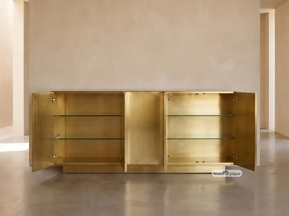 Sideboards - Arcana Mother-of-Pearl and Brass Credenza and Media Console - HOUSE OF JAIPUR