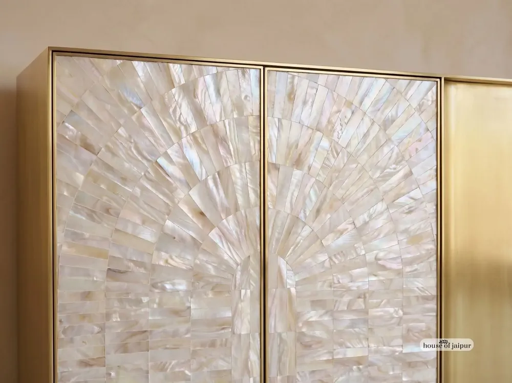 Sideboards - Arcana Mother-of-Pearl and Brass Credenza and Media Console - HOUSE OF JAIPUR