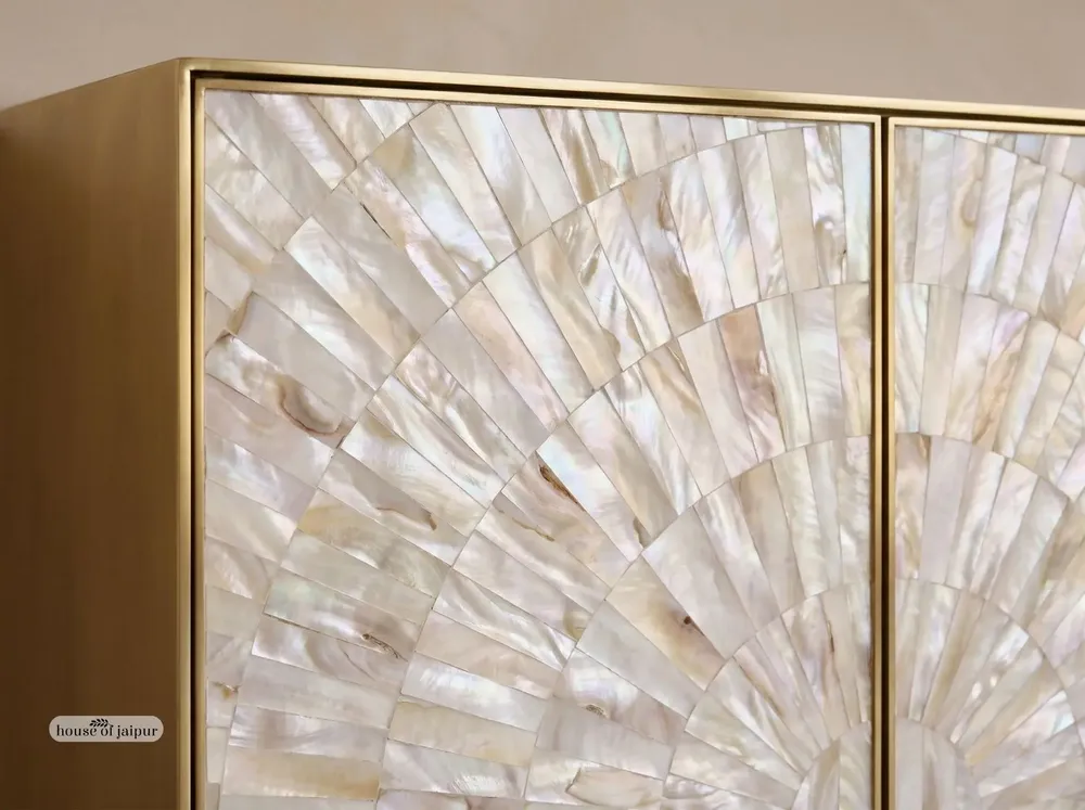Sideboards - Arcana Mother-of-Pearl and Brass Credenza and Media Console - HOUSE OF JAIPUR