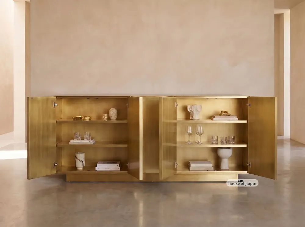 Sideboards - Arcana Mother-of-Pearl and Brass Credenza and Media Console - HOUSE OF JAIPUR