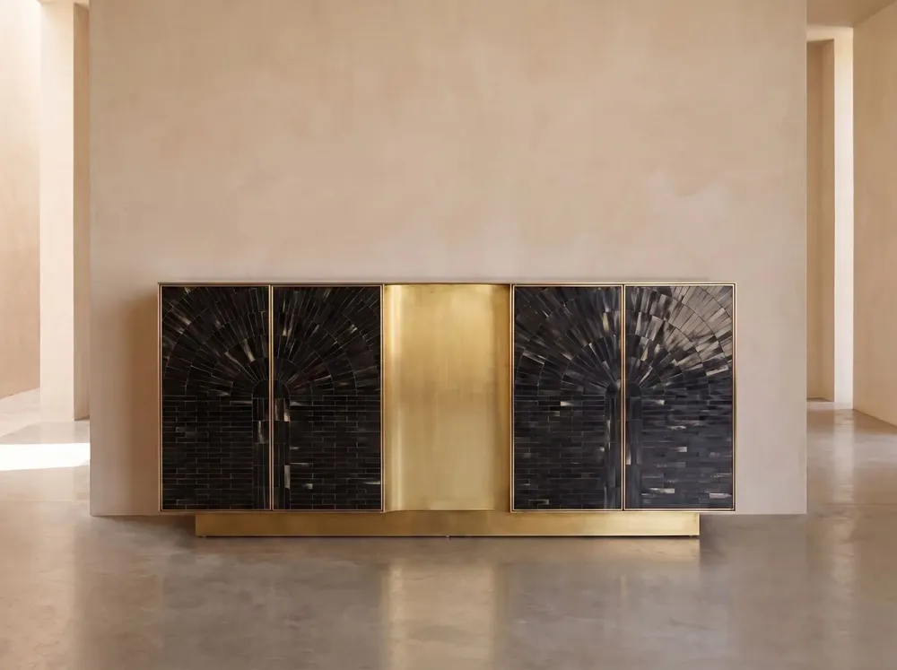 Sideboards - Arcana Mother-of-Pearl and Brass Credenza and Media Console - HOUSE OF JAIPUR