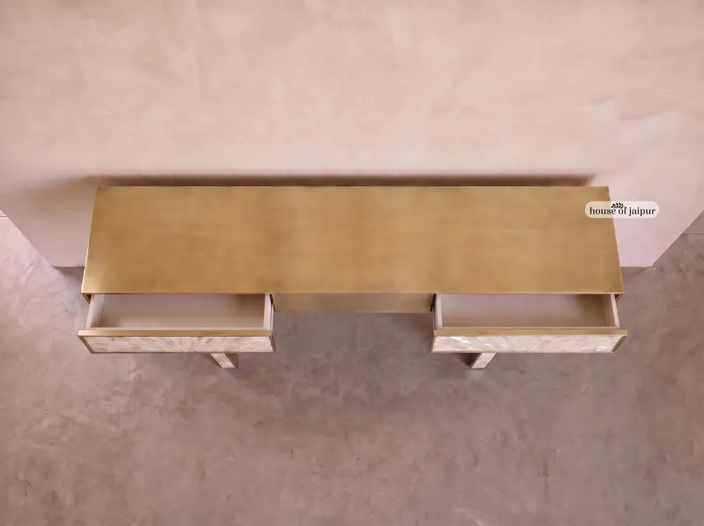 Consoles - Arcana Mother-of-Pearl Inlay and Brass Console Table - HOUSE OF JAIPUR