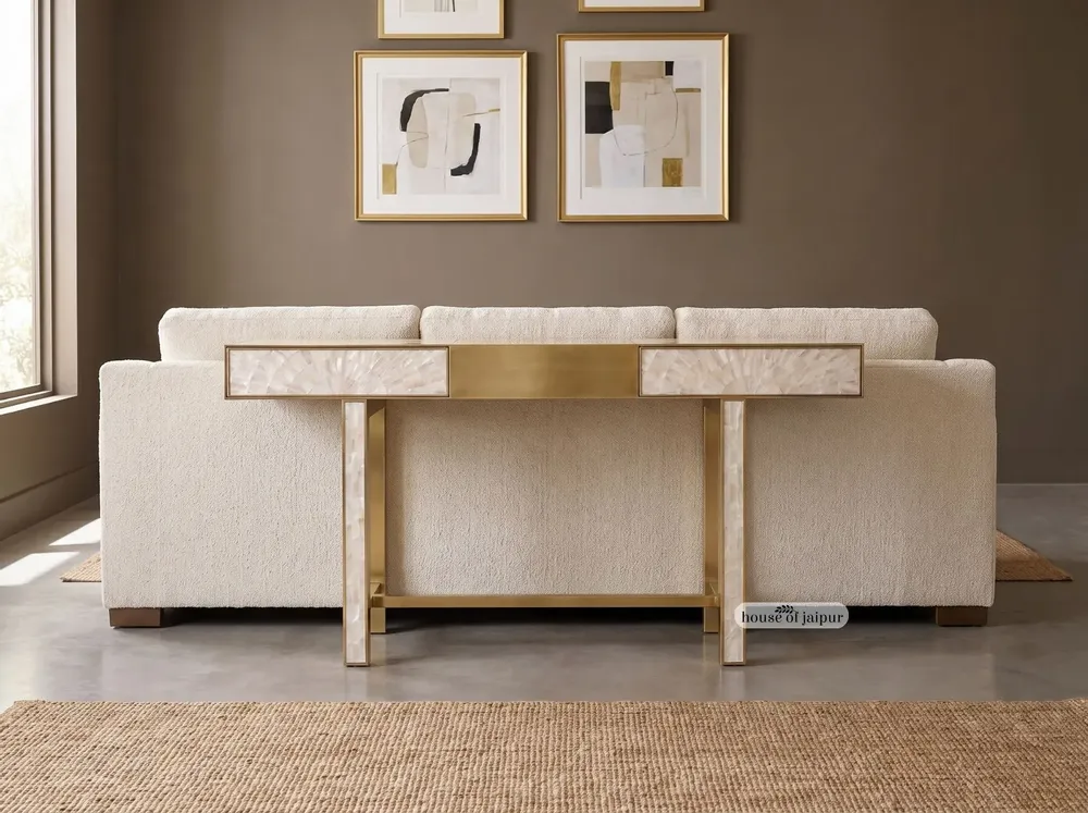 Consoles - Arcana Mother-of-Pearl Inlay and Brass Console Table - HOUSE OF JAIPUR