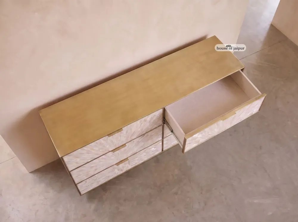 Chests of drawers - Arcana Mother-of-Pearl and Brass Six-Drawer Dresser - HOUSE OF JAIPUR