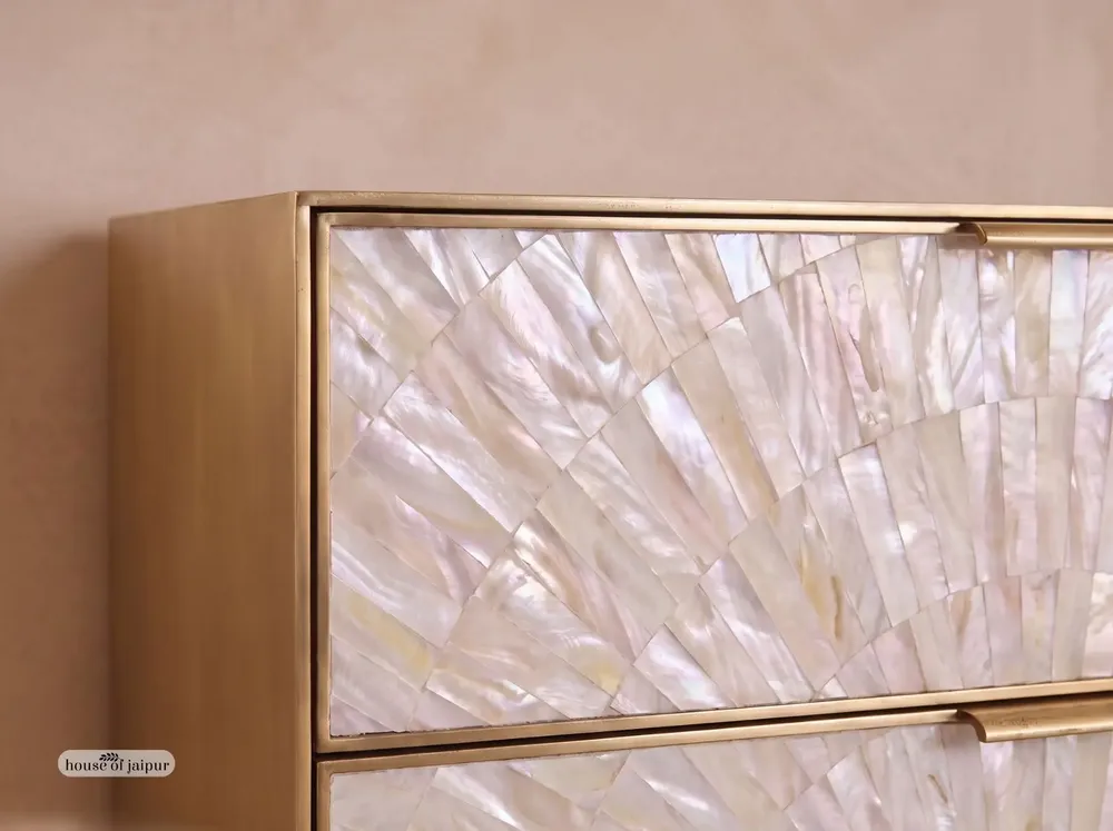 Chests of drawers - Arcana Mother-of-Pearl and Brass Six-Drawer Dresser - HOUSE OF JAIPUR