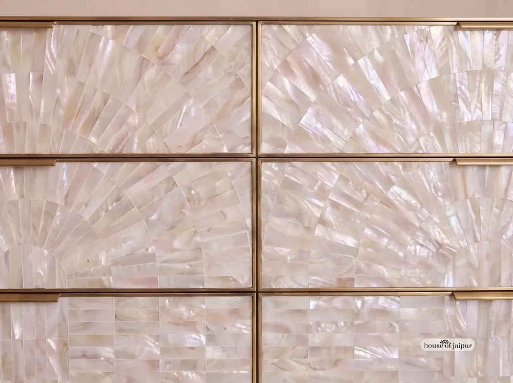 Chests of drawers - Arcana Mother-of-Pearl and Brass Six-Drawer Dresser - HOUSE OF JAIPUR