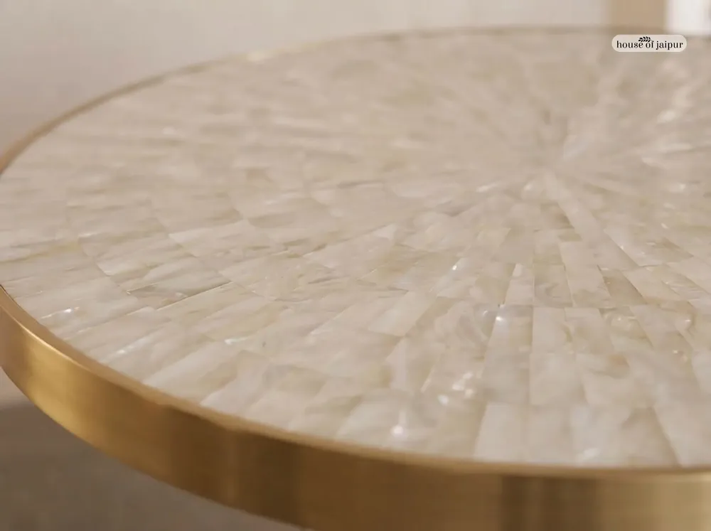 Dining Tables - Arcana Mother-of-Pearl and Brushed-Brass Round Dining Table - HOUSE OF JAIPUR