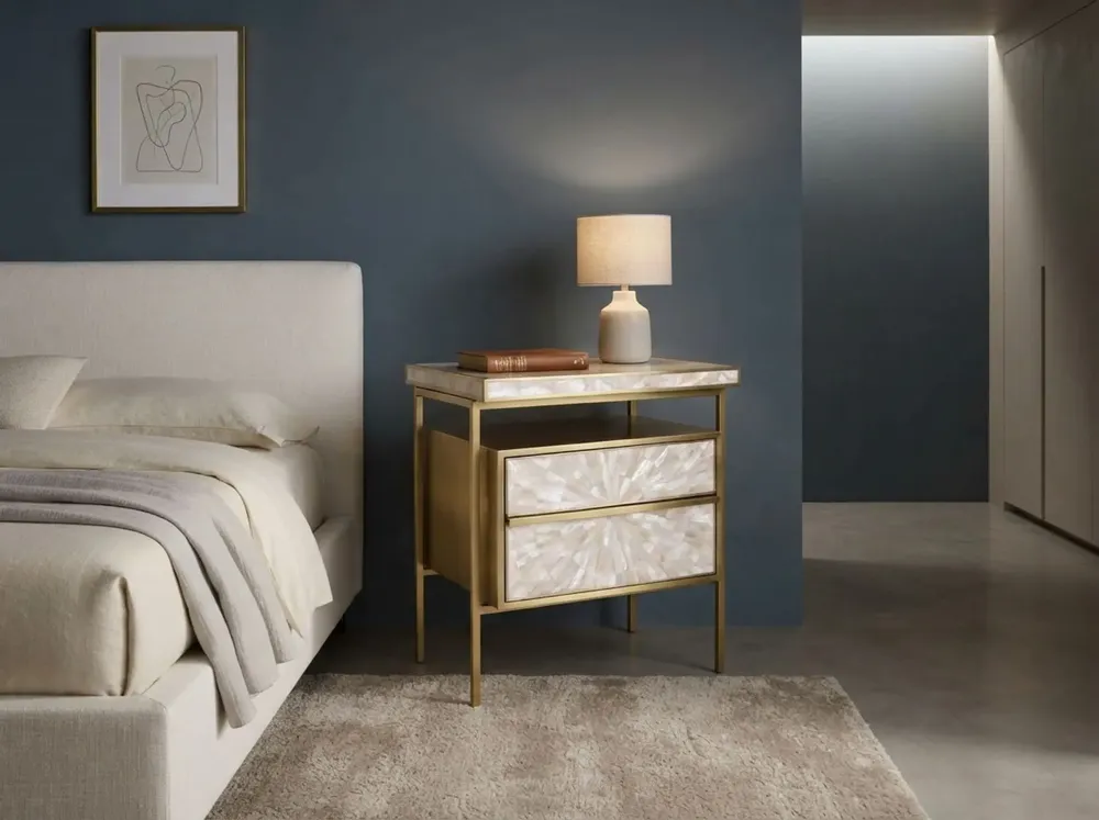 Night tables - Arcana Mother-of-Pearl Sunburst and Brushed-Brass Bedside Table - HOUSE OF JAIPUR