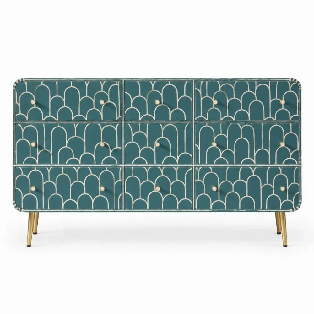Commodes - Eli Geometric Bone Inlay Chest of Drawers - HOUSE OF JAIPUR