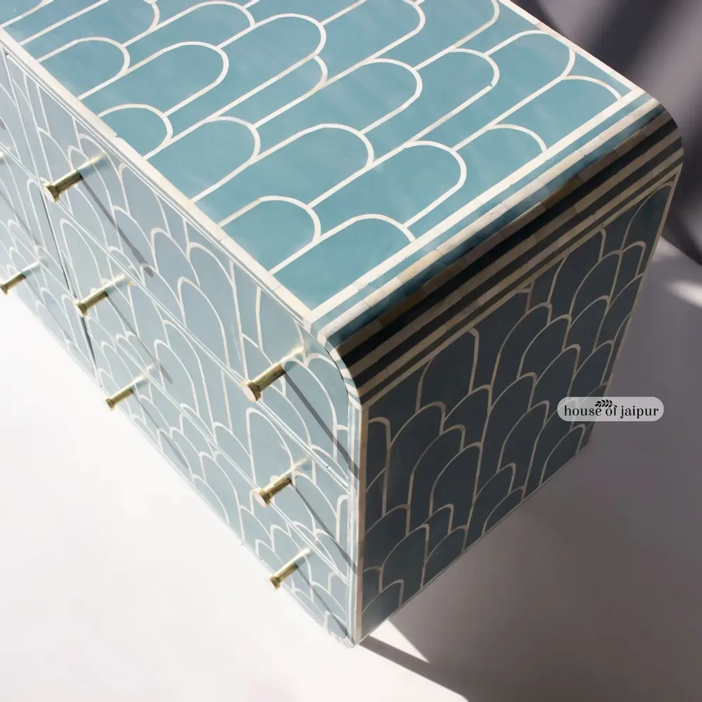 Commodes - Eli Geometric Bone Inlay Chest of Drawers - HOUSE OF JAIPUR