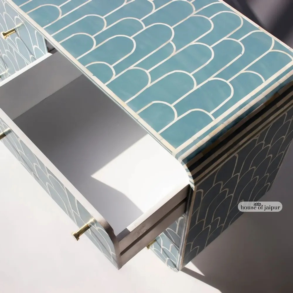 Commodes - Eli Geometric Bone Inlay Chest of Drawers - HOUSE OF JAIPUR