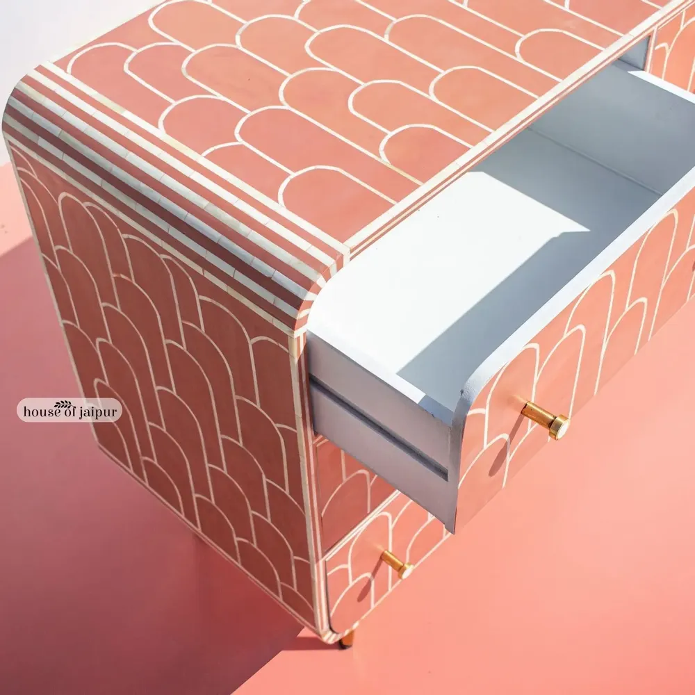 Commodes - Eli Geometric Bone Inlay Chest of Drawers - HOUSE OF JAIPUR
