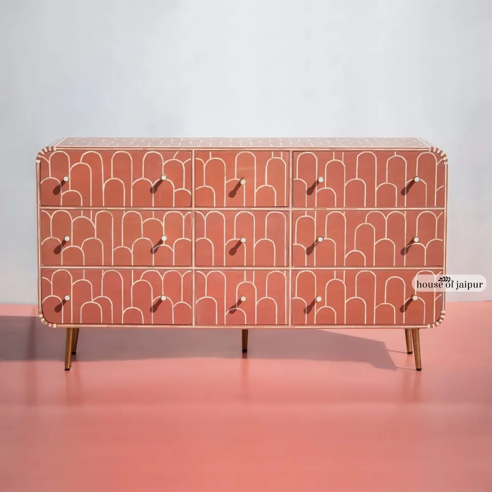 Commodes - Eli Geometric Bone Inlay Chest of Drawers - HOUSE OF JAIPUR