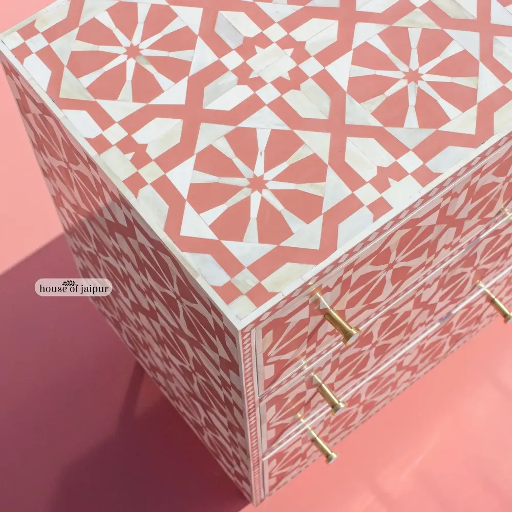 Chiffonniers - Moroccan Pattern Bone Inlay Chest of Drawers by House of Jaipur - HOUSE OF JAIPUR