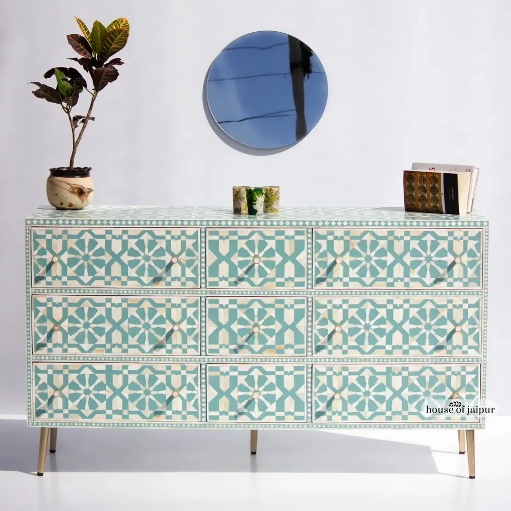 Chiffonniers - Moroccan Pattern Bone Inlay Chest of Drawers by House of Jaipur - HOUSE OF JAIPUR