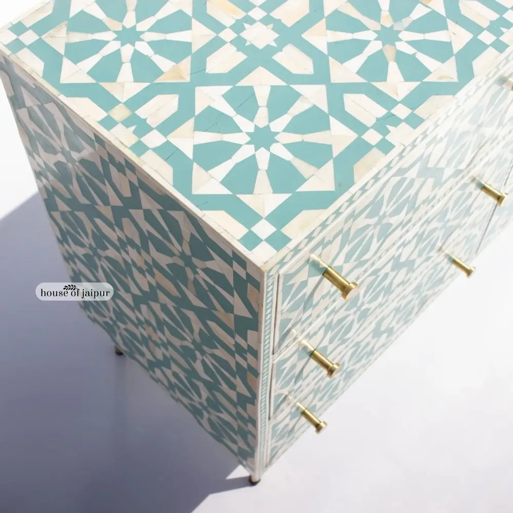 Chiffonniers - Moroccan Pattern Bone Inlay Chest of Drawers by House of Jaipur - HOUSE OF JAIPUR