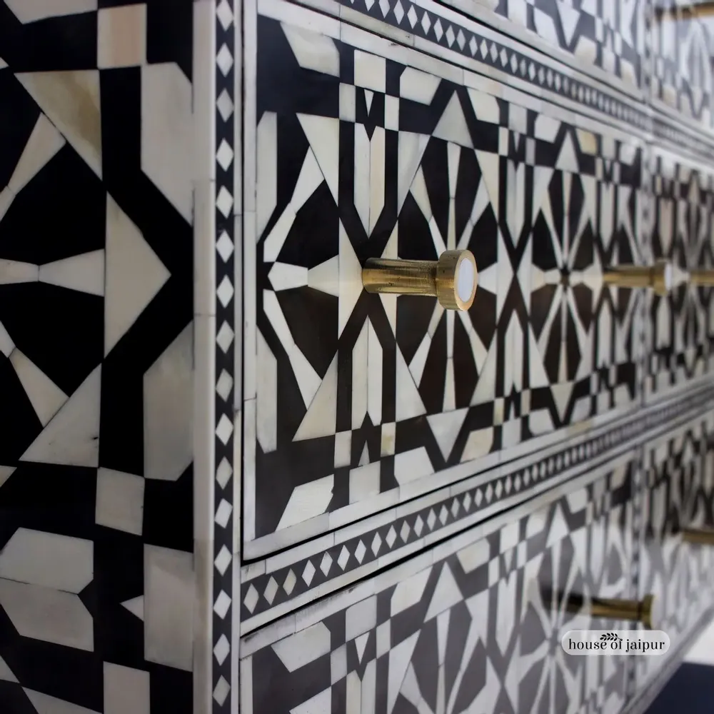 Chiffonniers - Moroccan Pattern Bone Inlay Chest of Drawers by House of Jaipur - HOUSE OF JAIPUR