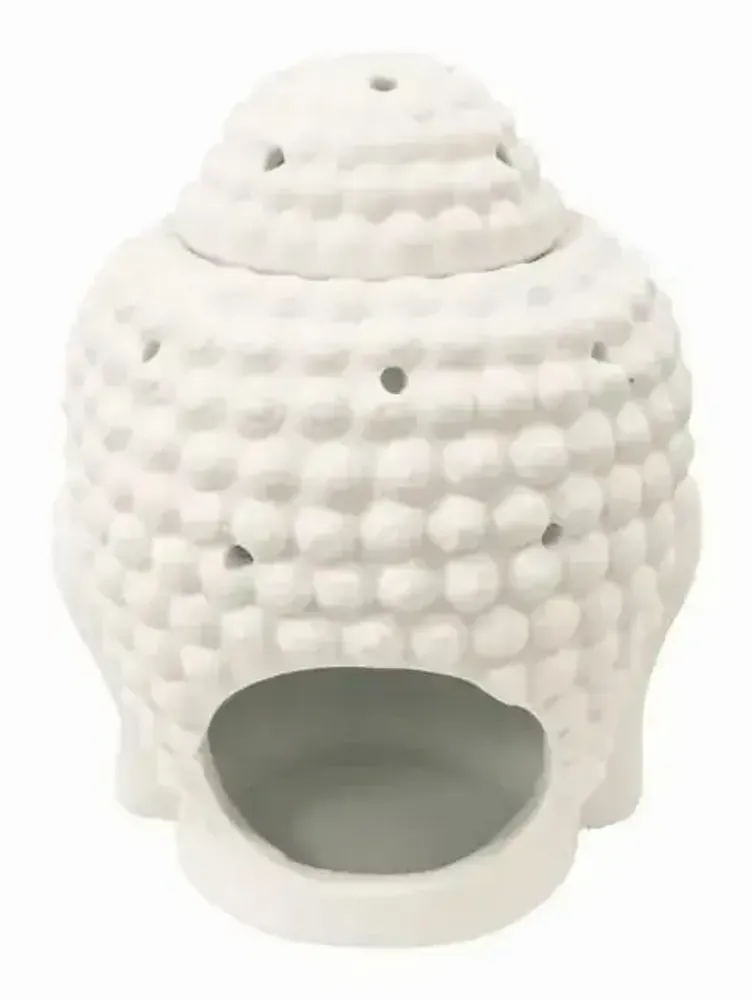 Parfums d'intérieur - Brûleur Huile Céramique - Tête de Bouddha Blanc 14cm - ARABESK