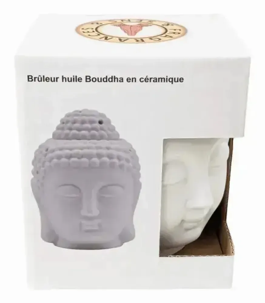 Parfums d'intérieur - Brûleur Huile Céramique - Tête de Bouddha Blanc 14cm - ARABESK