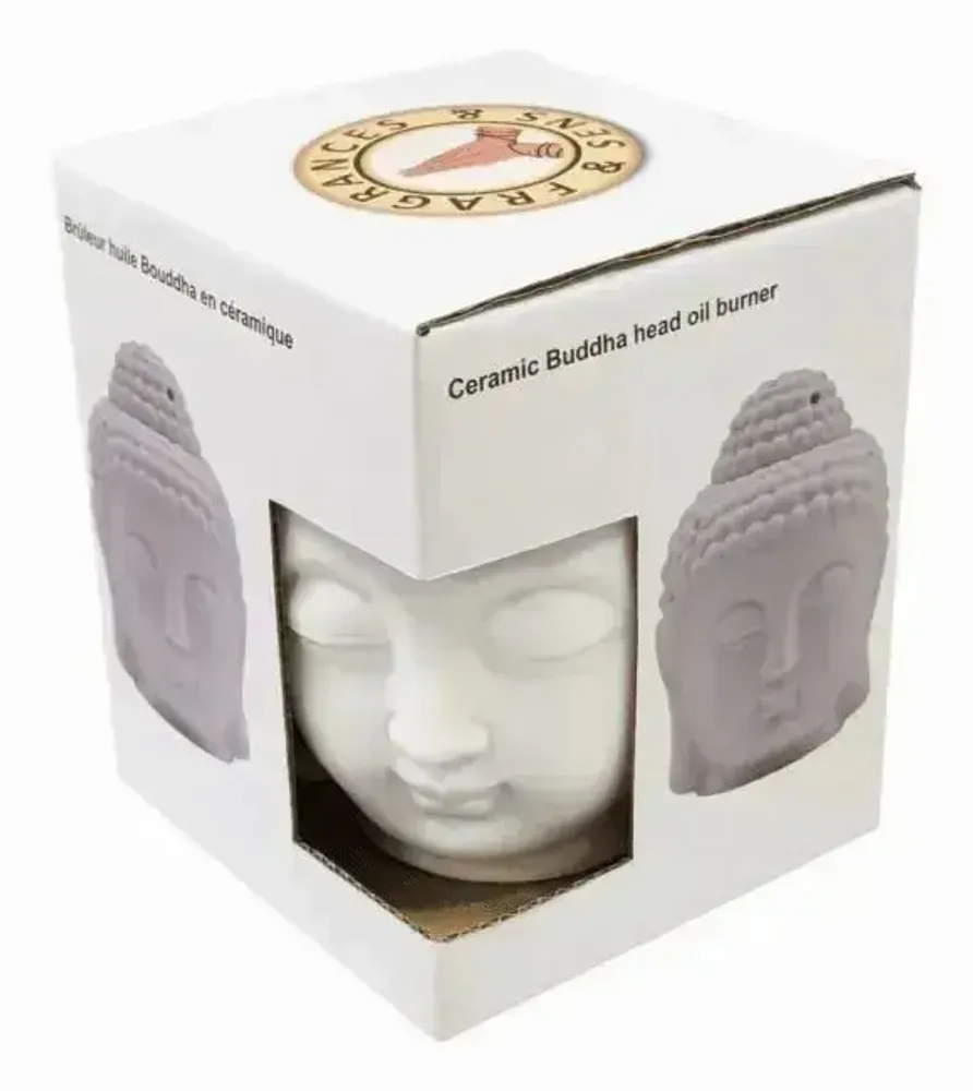 Parfums d'intérieur - Brûleur Huile Céramique - Tête de Bouddha Blanc 14cm - ARABESK