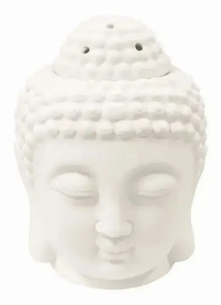 Parfums d'intérieur - Brûleur Huile Céramique - Tête de Bouddha Blanc 14cm - ARABESK