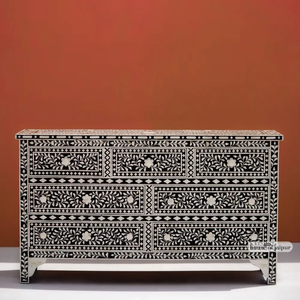 Commodes - Floral Chest of Drawers by House of Jaipur - HOUSE OF JAIPUR