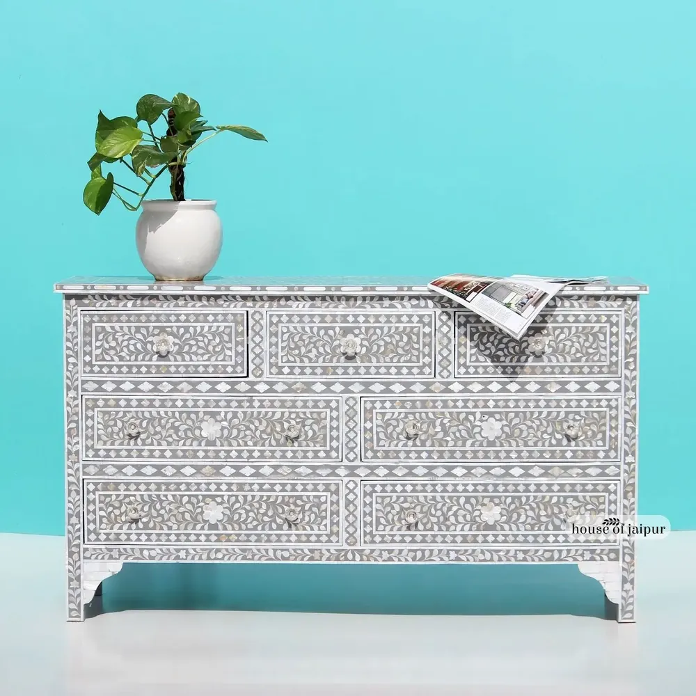 Commodes - Floral Chest of Drawers by House of Jaipur - HOUSE OF JAIPUR