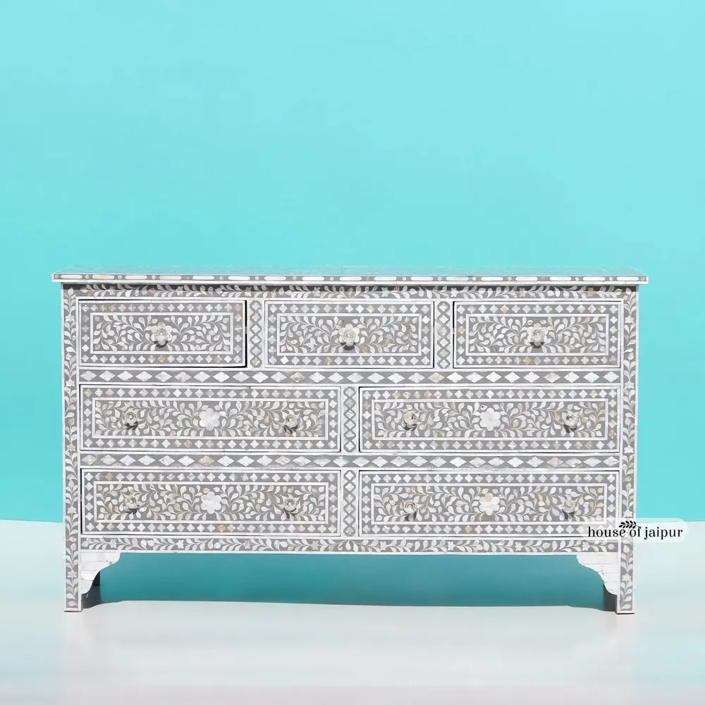 Commodes - Floral Chest of Drawers by House of Jaipur - HOUSE OF JAIPUR