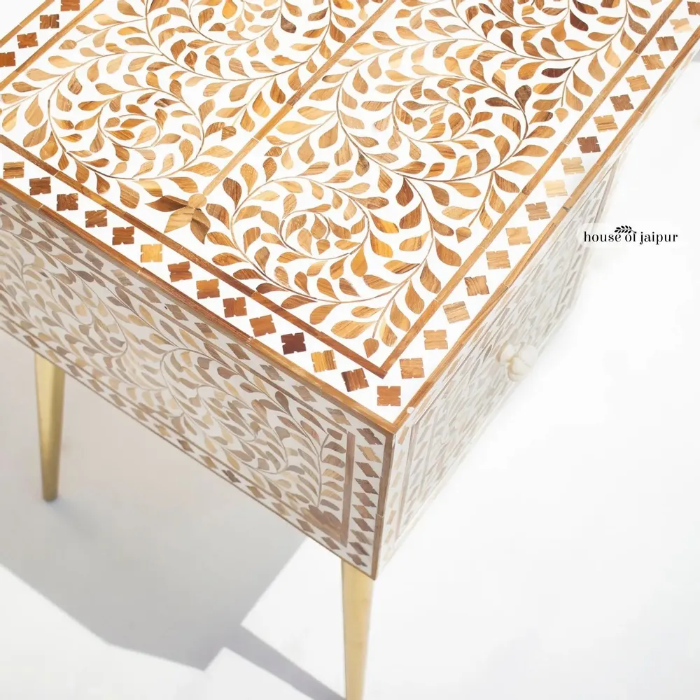 Bureaux - Teak Wood Inlay Work Desk by House of Jaipur - HOUSE OF JAIPUR